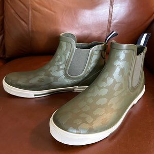 Joules Rainwell Green Leopard Ankle Rain Boots